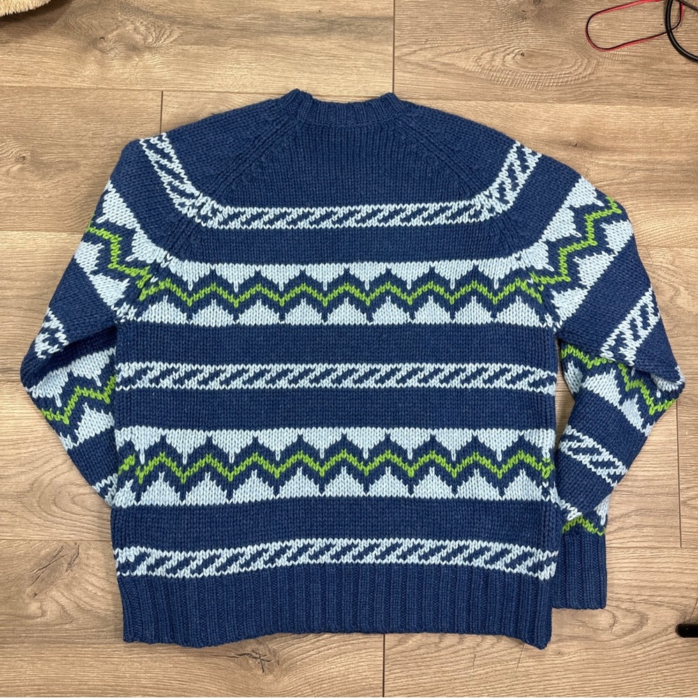 Vintage Abercrombie & Fitch Wool Blue Green Striped Crewneck Knit Sweater Mens L - Picture 7 of 7